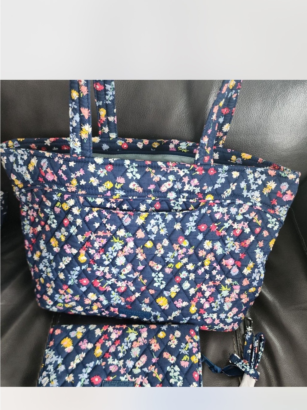 Vera Bradley set Quilted Navy Floral Tote Bag and matching wallet